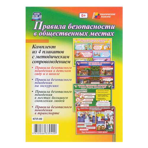 Комплект плакатов Правила безопасности в общественных местах: 4 плаката с методическим соп в Дочки и Сыночки